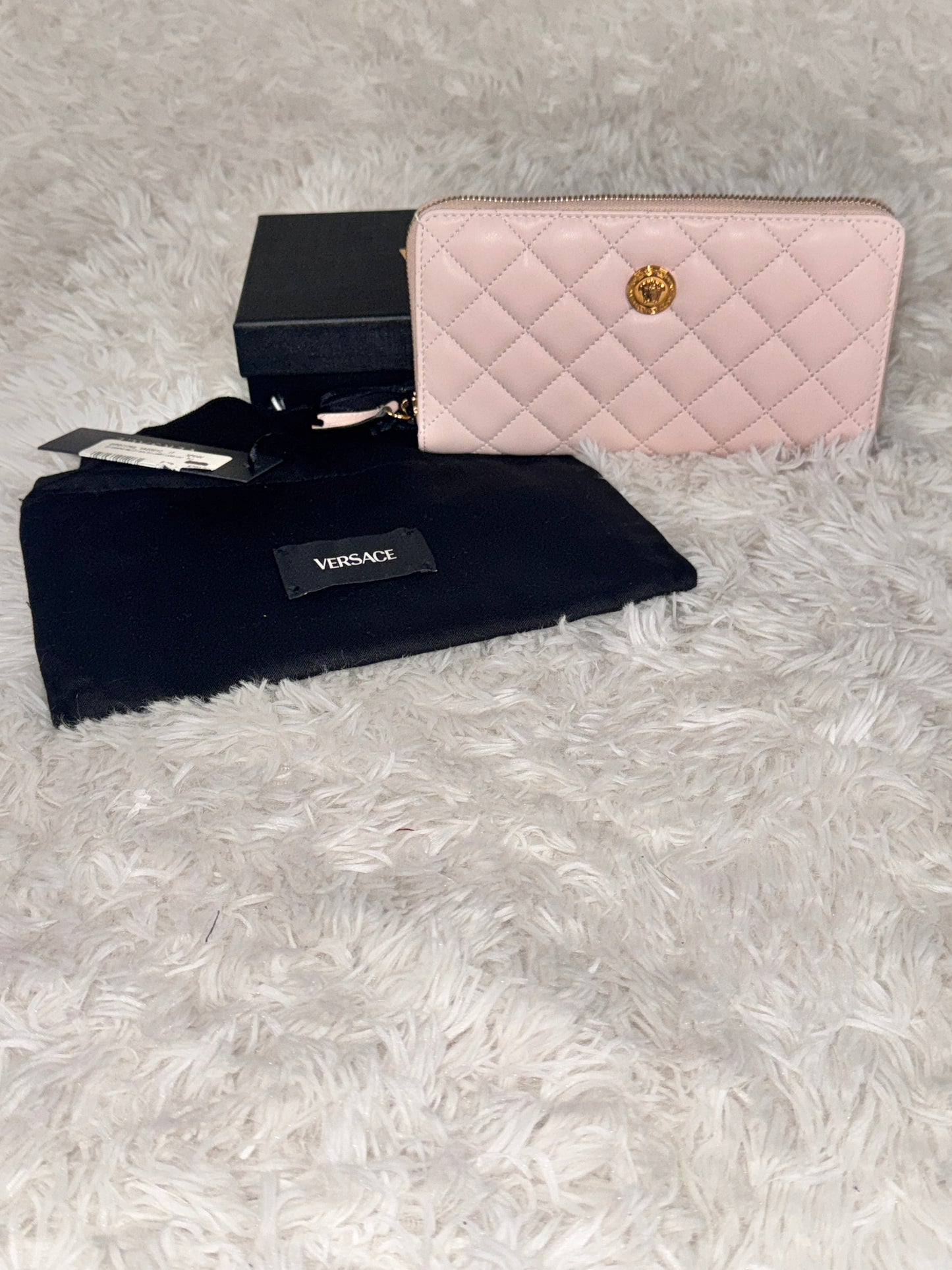 Versace Pink Medusa Quilted Leather Long Zip Around Wallet