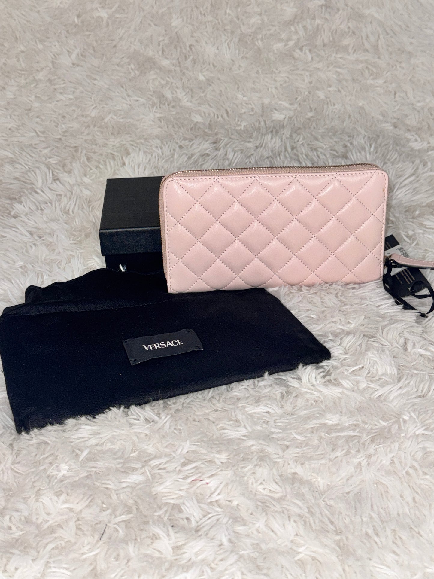 Versace Pink Medusa Quilted Leather Long Zip Around Wallet