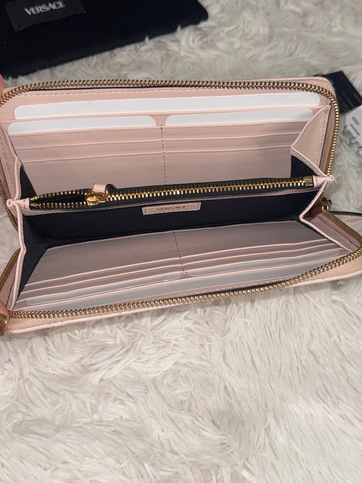 Versace Pink Medusa Quilted Leather Long Zip Around Wallet