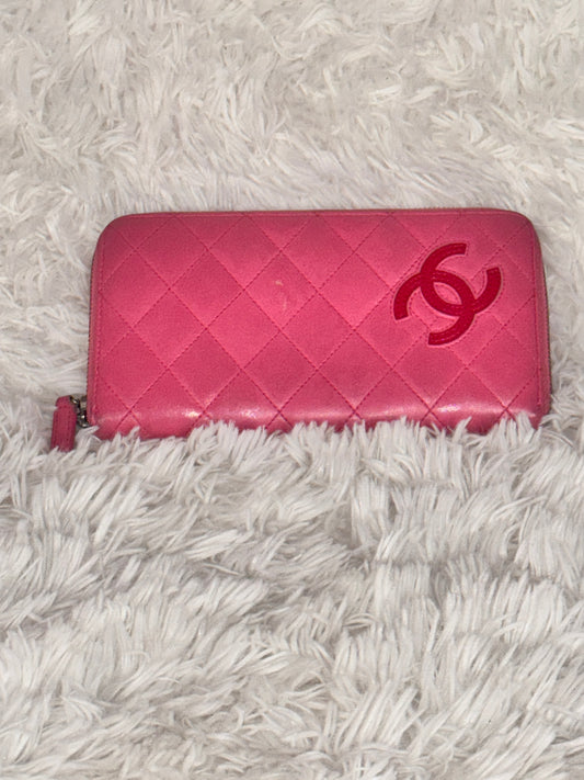 Chanel Pink Quilted Lambskin Long Zipper Wallet