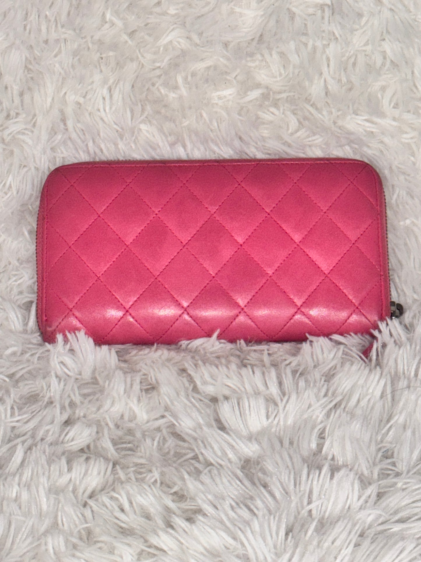 Chanel Pink Quilted Lambskin Long Zipper Wallet