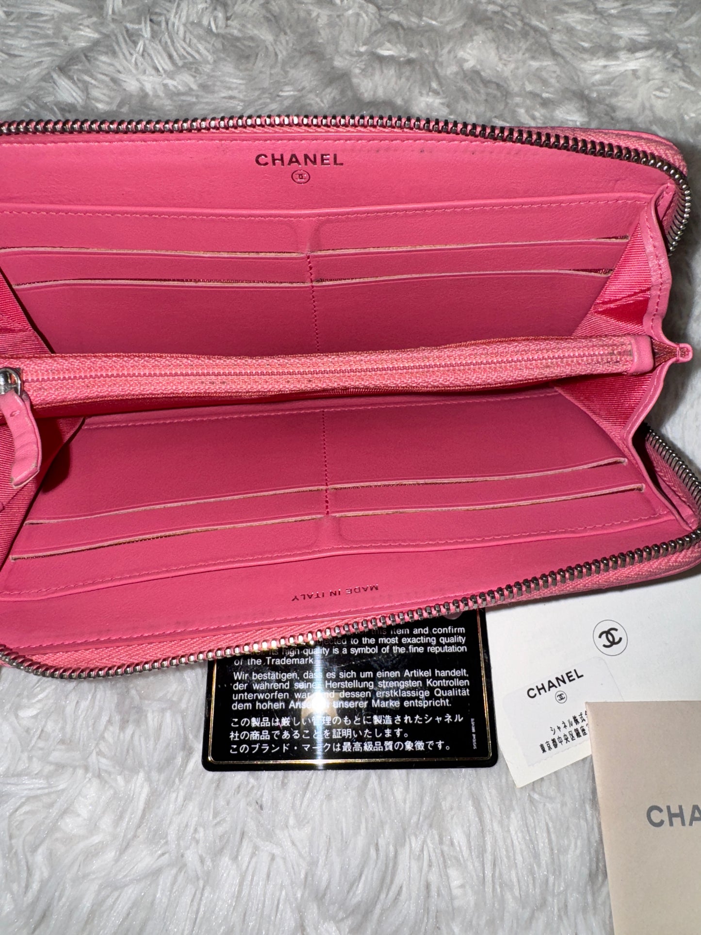 Chanel Pink Quilted Lambskin Long Zipper Wallet