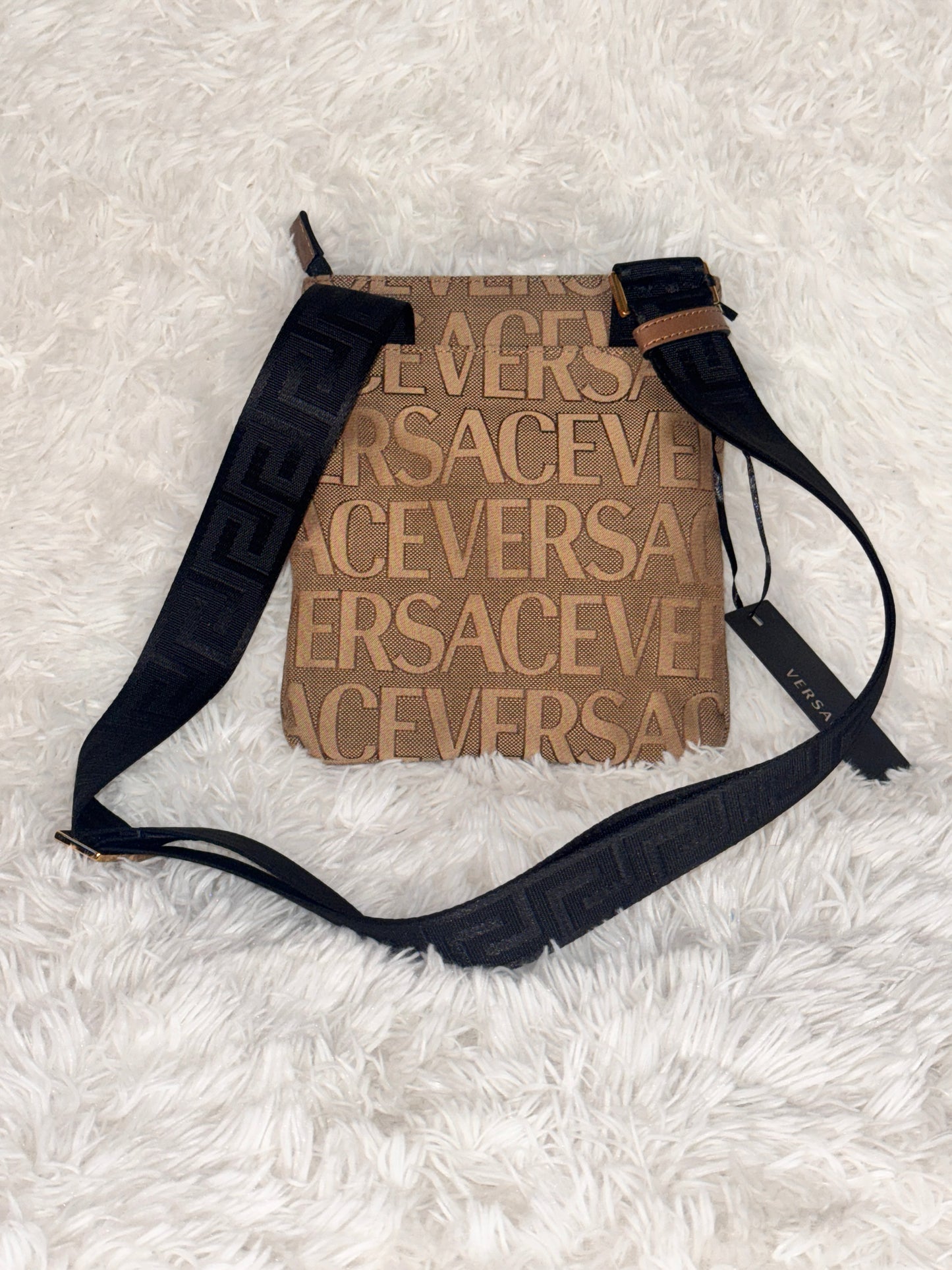 Versace Brown Canvas Allover Crossbody Bag