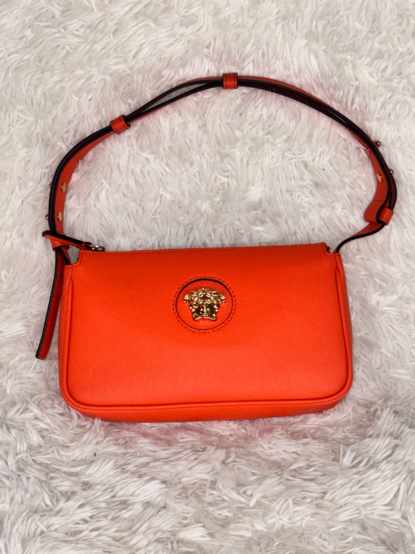 Versace Pumpkin Orange La Medusa Calfskin Leather Shoulder Bag