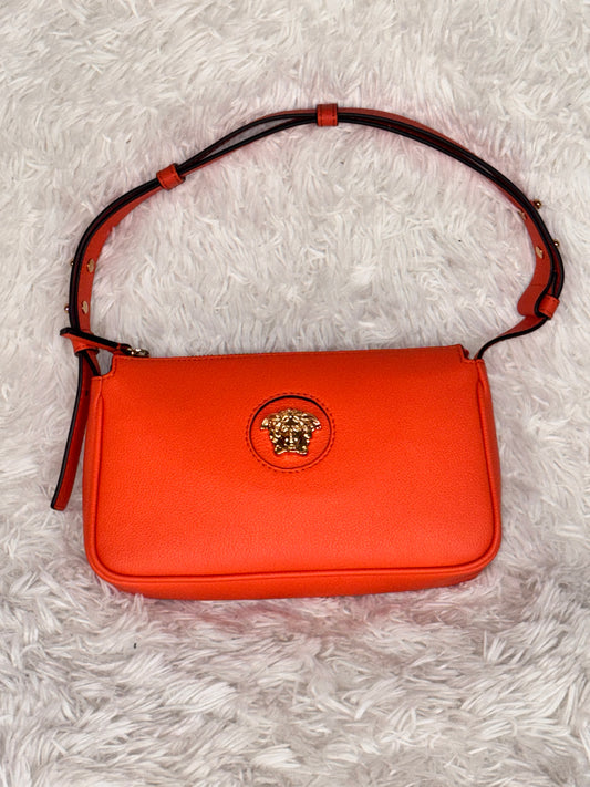 Versace Pumpkin Orange La Medusa Calfskin Leather Shoulder Bag
