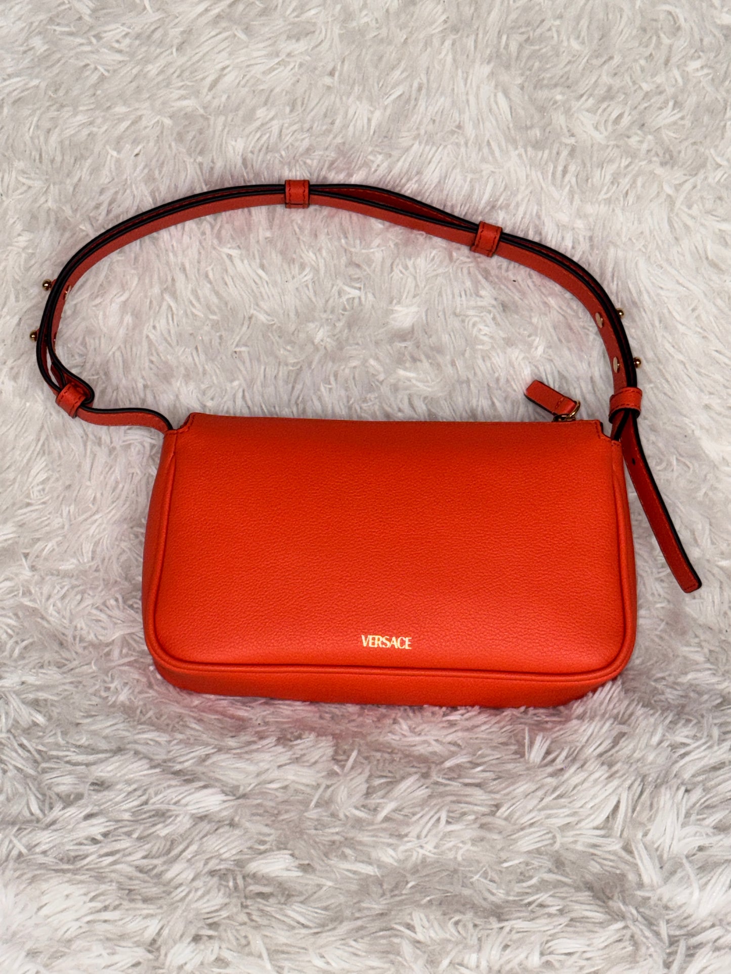 Versace Pumpkin Orange La Medusa Calfskin Leather Shoulder Bag