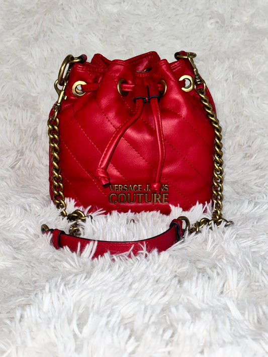 Versace Jeans Couture Red Quilted Logo Bucket Bag
