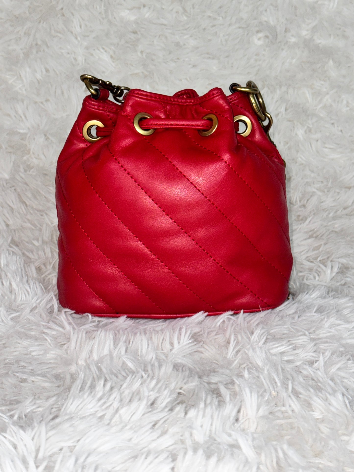 Versace Jeans Couture Red Quilted Logo Bucket Bag